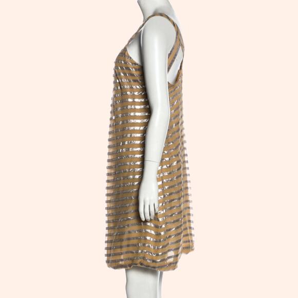 YIGAL AZROUËL Beige and Metallic Silver Striped Sleeveless Silk Dress - Picture 4 of 8